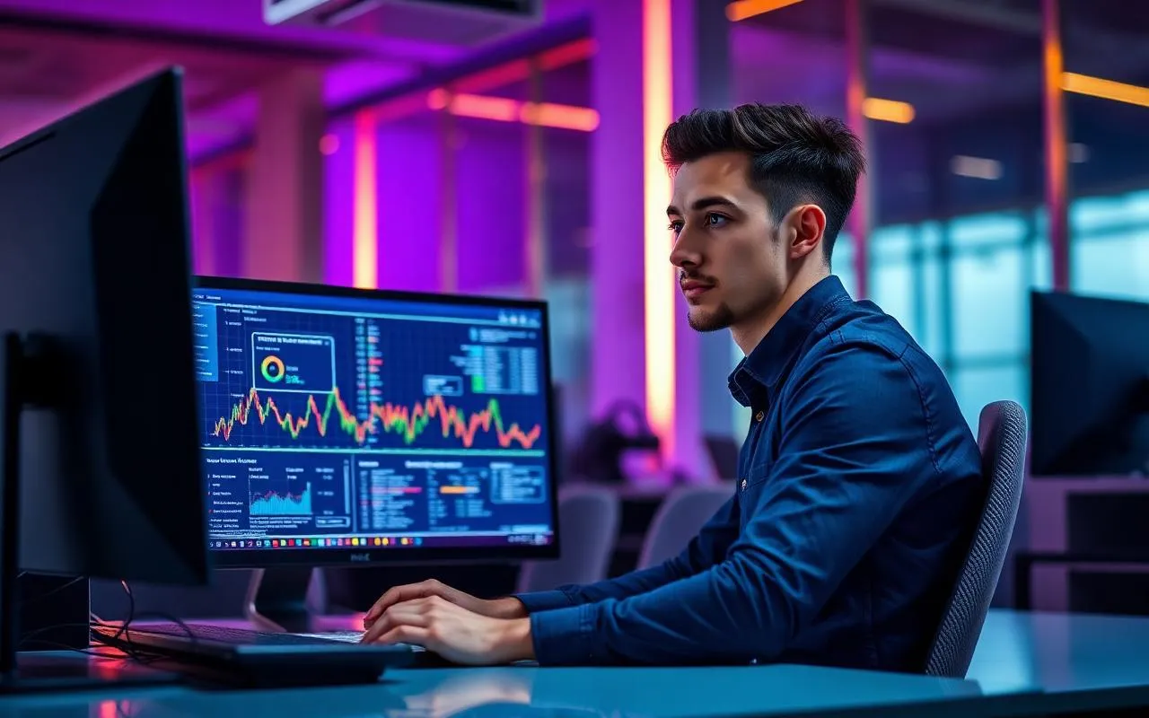 Entwickler prüft Matching-Daten an zwei Monitoren