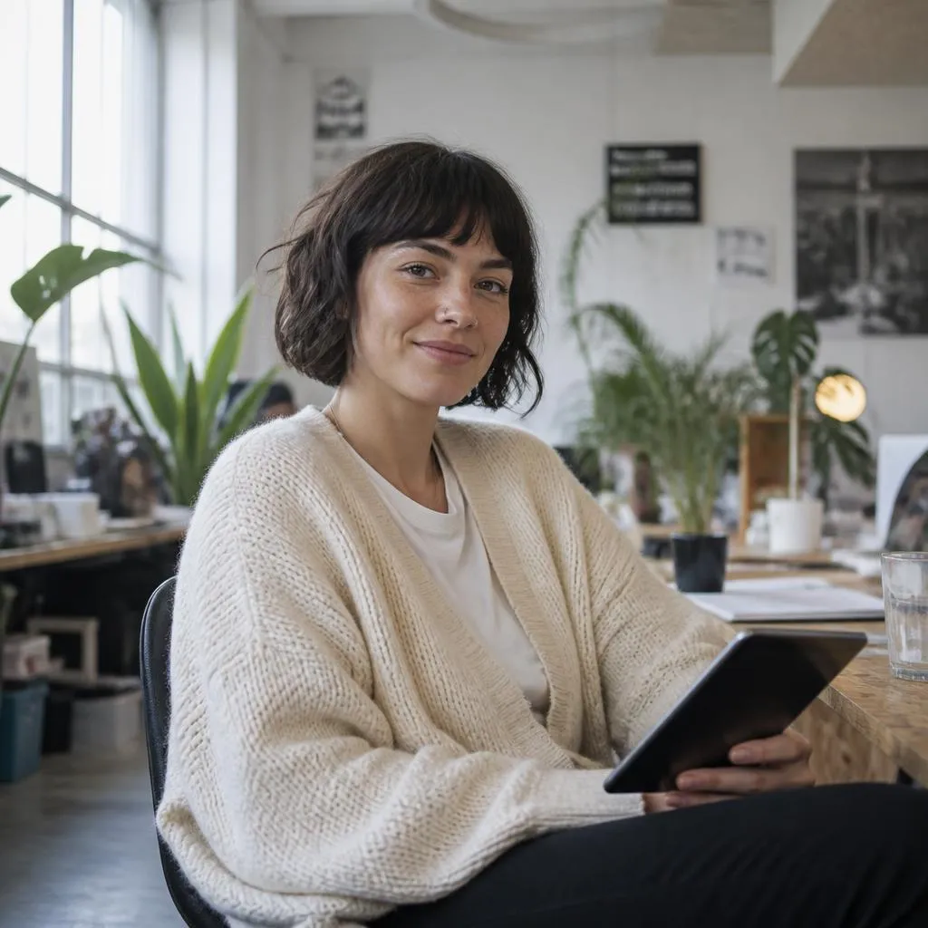 Recruiterin mit Tablet in einem hellen Co-Working-Studio